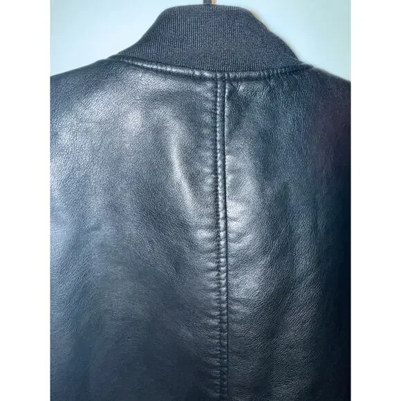 Zara Faux Leather Cropped Bomber Jacket Women Black Belted Moto Style - Picture 4 of 17